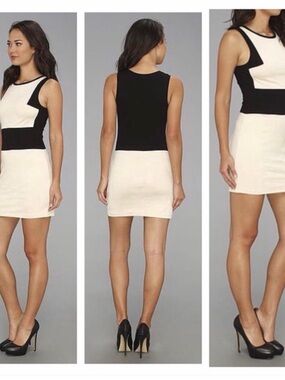 Sanctuary Colorblock Faux Suede Dress Black Cream Size Small
